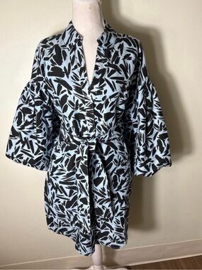 Veronica Beard Samy Dress Light Blue and Black with belt.